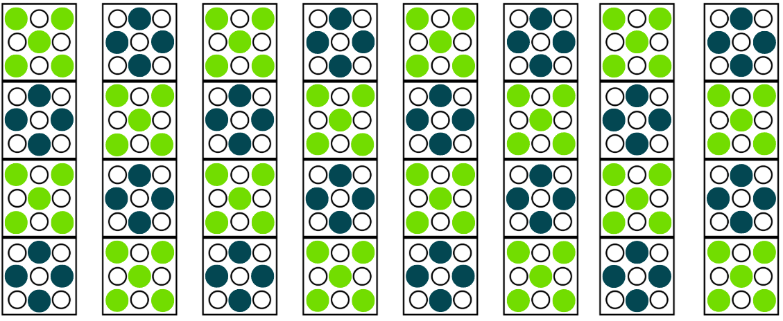 Checkerboard planting pattern on Flex Farm panels, with a seedling in every other space and plugs in the rest